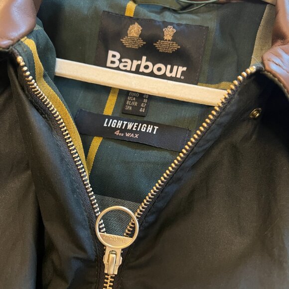 Barbour Green 'Bearden' Wax Coat with Brown Leather Collar Trim, NEW - Picture 4 of 5